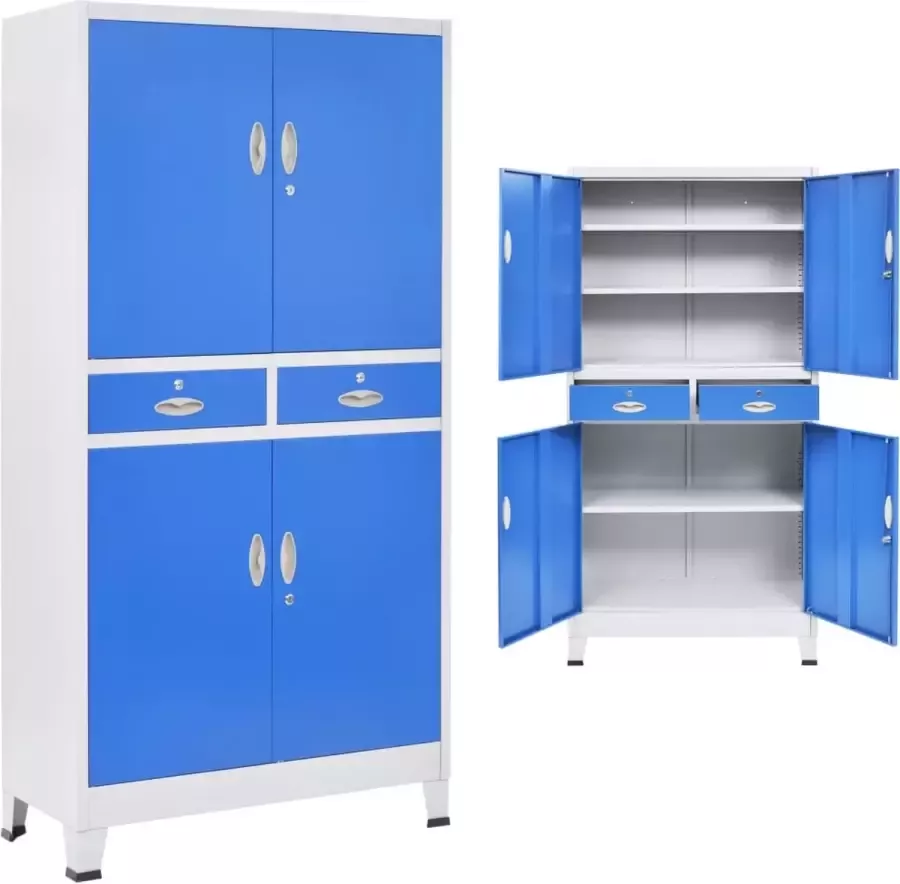Decoways Kantoorkast met 4 deuren 90x40x180 cm metaal grijs en blauw