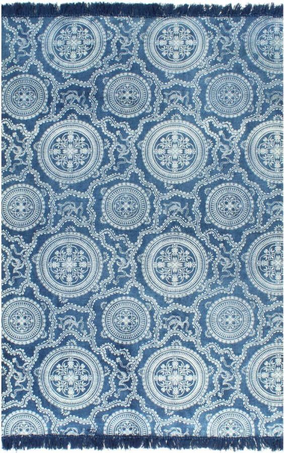Decoways Kelim vloerkleed met patroon 120x180 cm katoen blauw