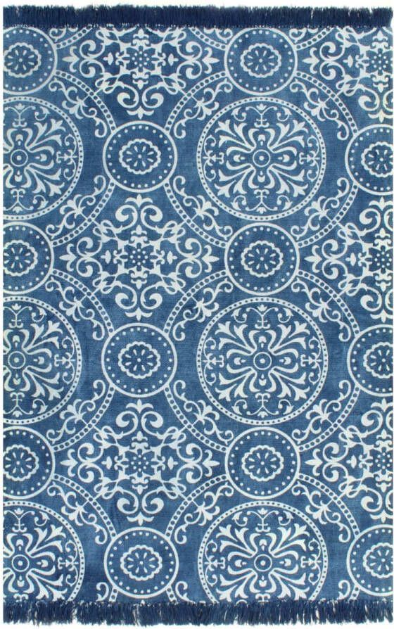 Decoways Kelim vloerkleed met patroon 120x180 cm katoen blauw