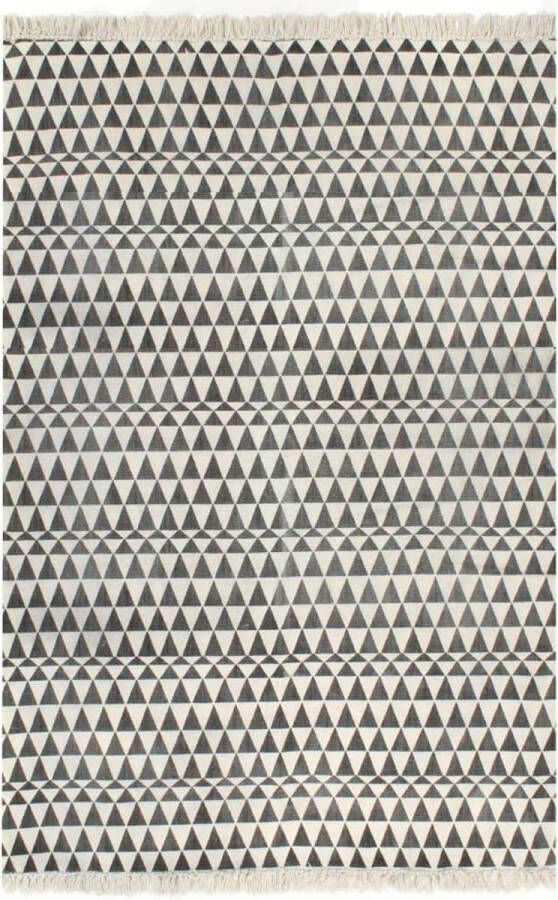 Decoways Kelim vloerkleed met patroon 120x180 cm katoen zwart wit