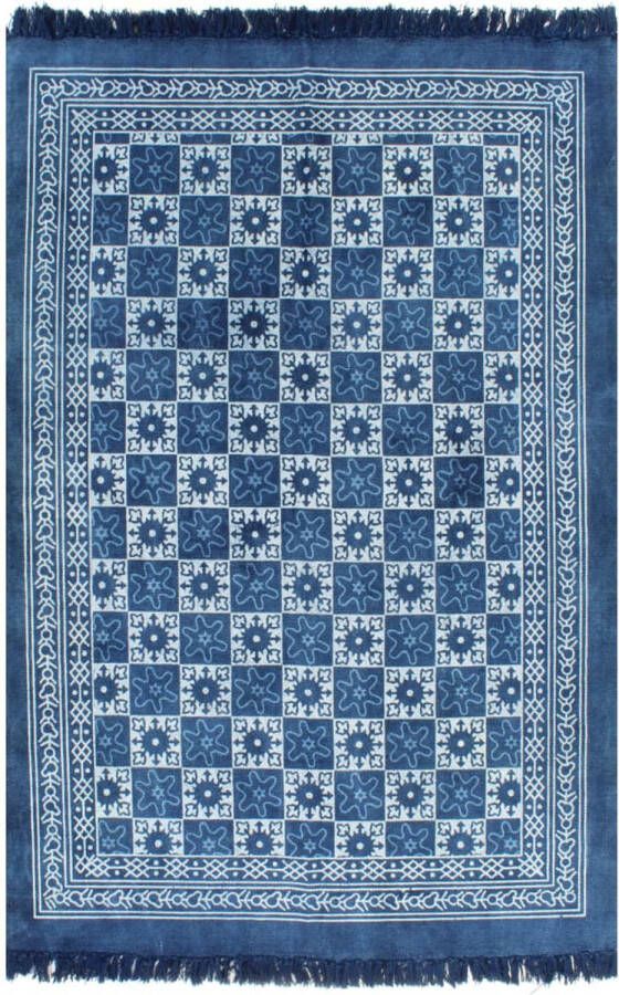 Decoways Kelim vloerkleed met patroon 160x230 cm katoen blauw