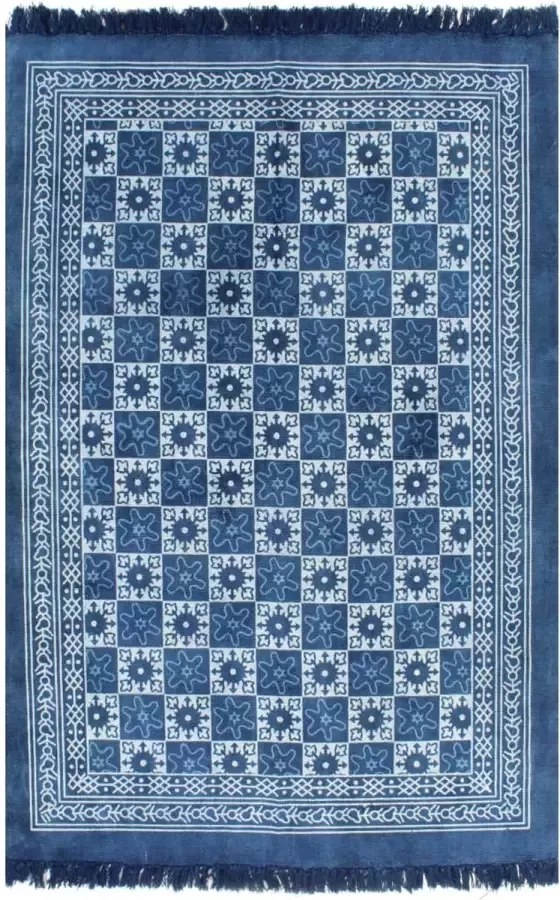 Decoways Kelim vloerkleed met patroon 160x230 cm katoen blauw