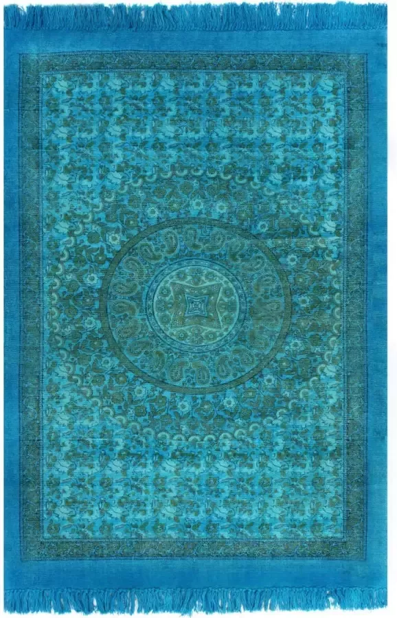 Decoways Kelim vloerkleed met patroon 160x230 cm katoen turquoise