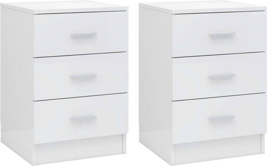 Decoways Nachtkastjes 2 stuks 38x35x56 cm spaanplaat hoogglans wit