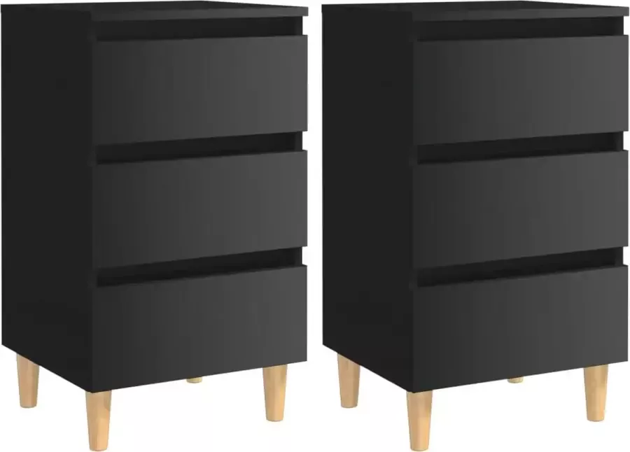 Decoways Nachtkastjes 2 stuks met houten poten 40x35x69 cm hoogglans zwart