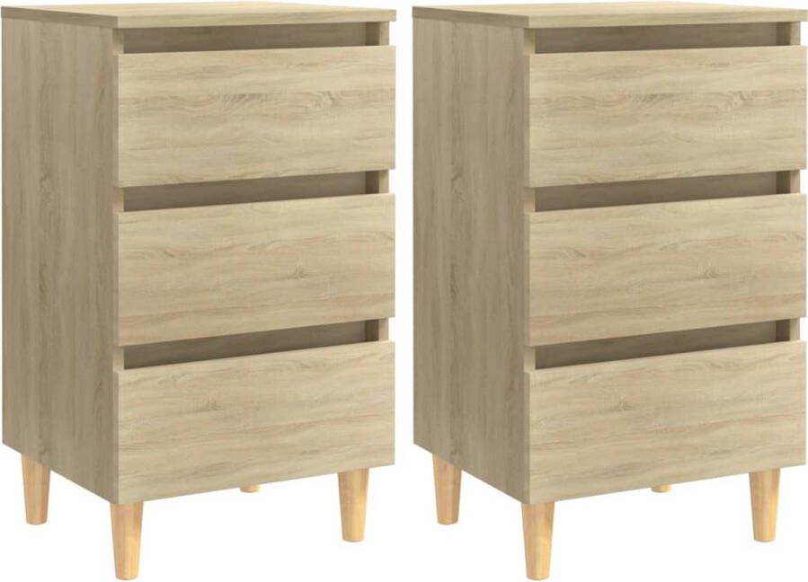 Decoways Nachtkastjes 2 stuks met houten poten 40x35x69 cm sonoma eiken