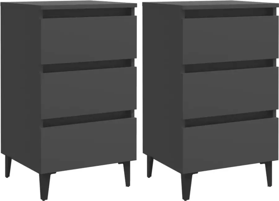 Decoways Nachtkastjes 2 stuks met metalen poten 40x35x69 cm grijs