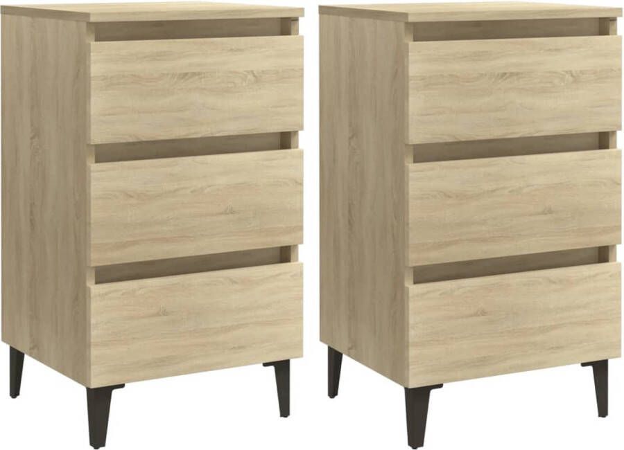 Decoways Nachtkastjes 2 stuks met metalen poten 40x35x69 cm sonoma eiken