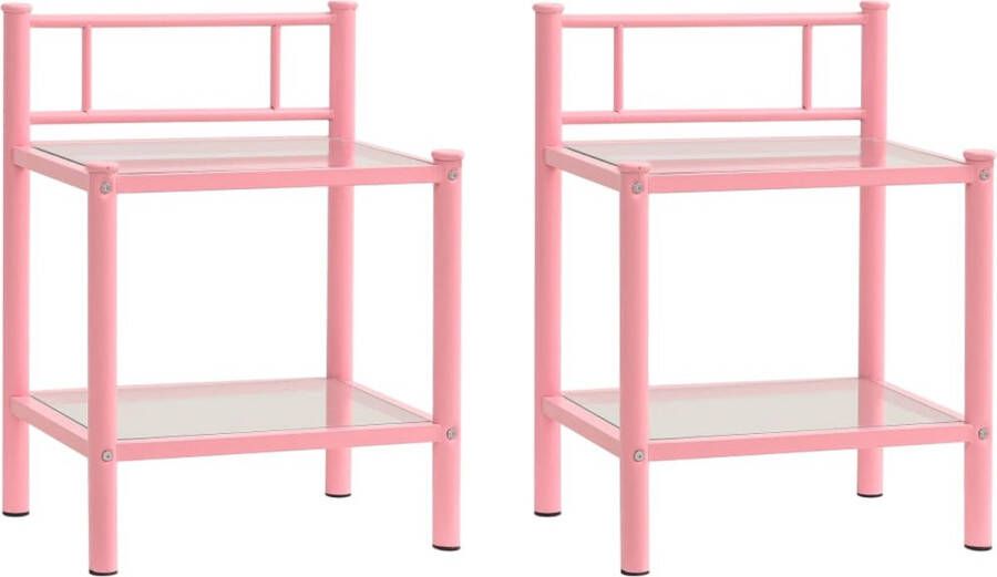 Decoways Nachtkastjes 2 stuks metaal en glas roze en transparant