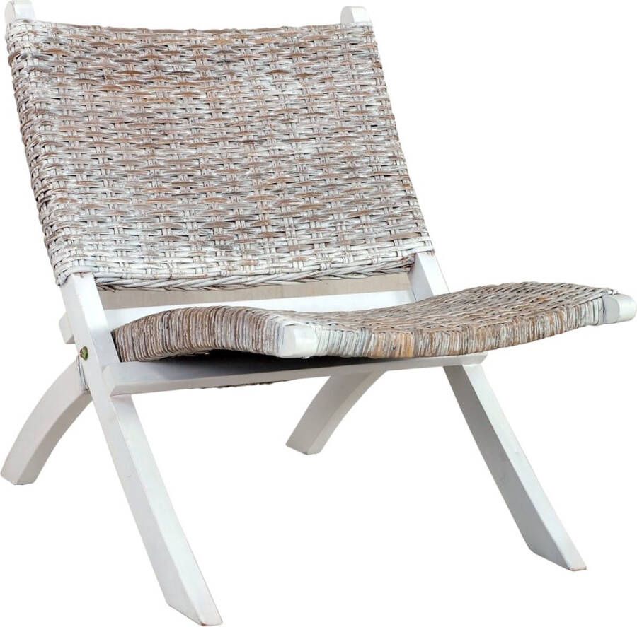 Decoways Relaxstoel natuurlijk kubu rattan en massief mahoniehout wit