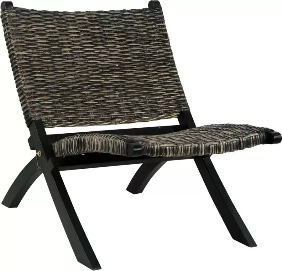 Decoways Relaxstoel natuurlijk kubu rattan en massief mahoniehout zwart