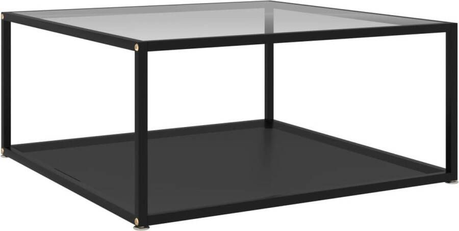 Decoways Salontafel 80x80x35 cm gehard glas transparant en zwart