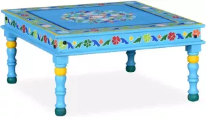 Decoways Salontafel handgeschilderd massief mangohout turquoise