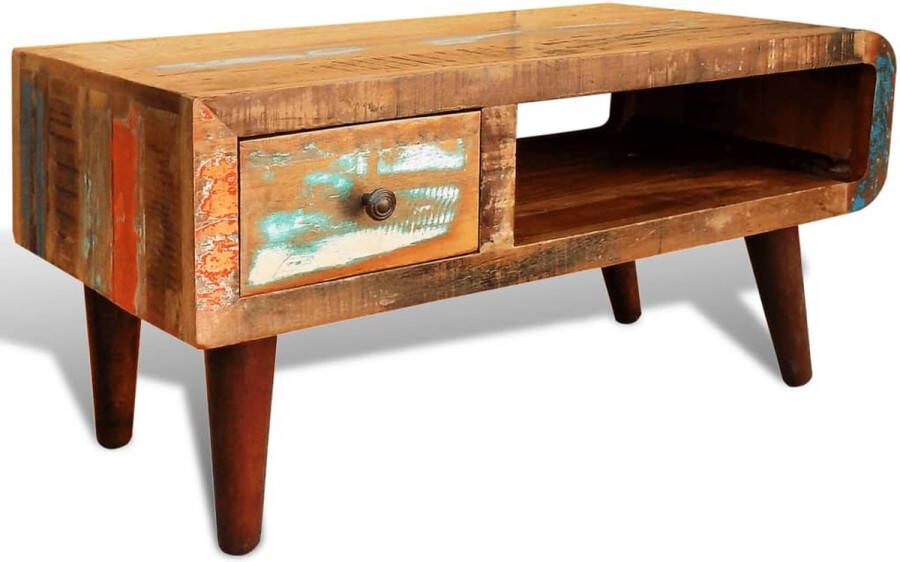 Decoways Salontafel met 1 gewelfde rand en 1 lade gerecycled hout