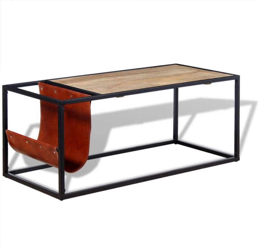 Decoways Salontafel met echt lederen tijdschriftenhouder 110x50x45 cm