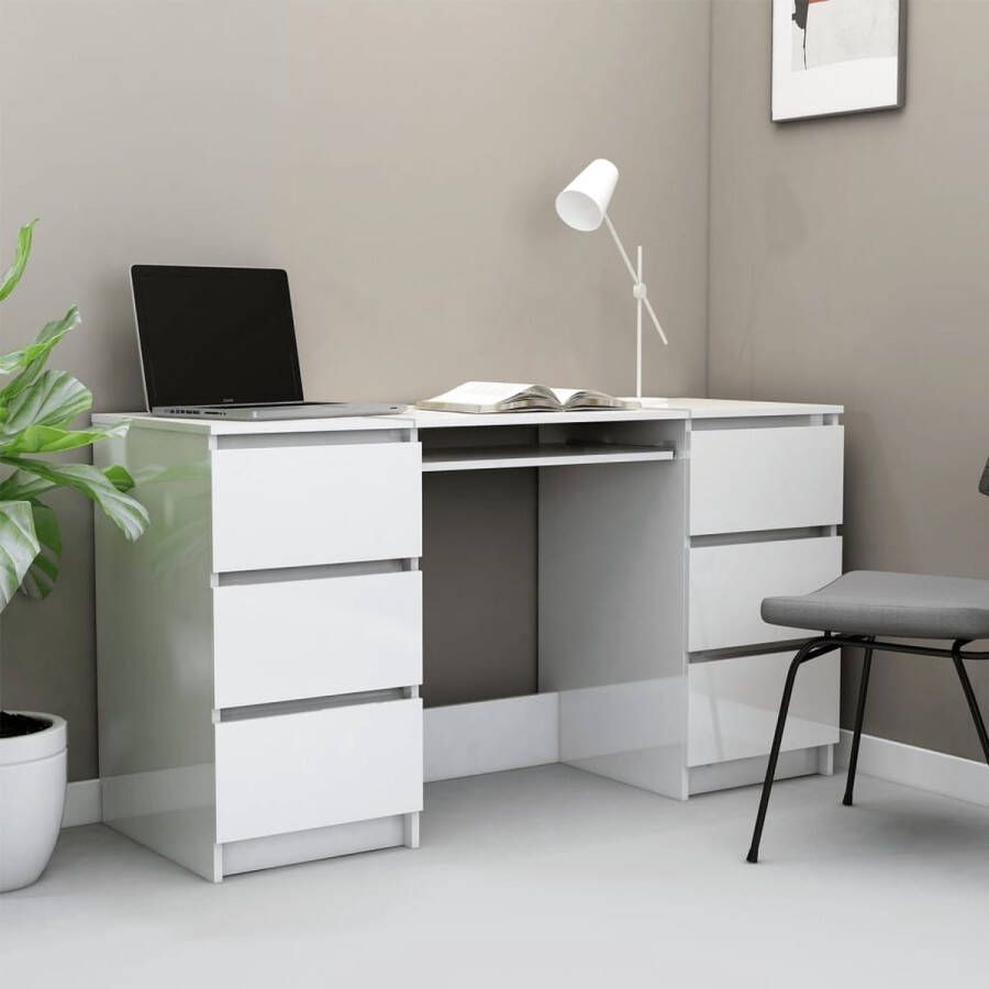 Decoways Schrijftafel 140x50x77 cm spaanplaat hoogglans wit