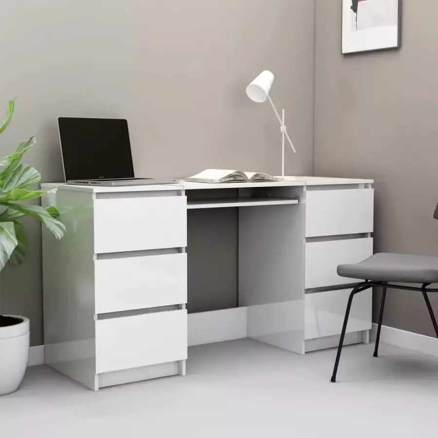 Decoways Schrijftafel 140x50x77 cm spaanplaat hoogglans wit