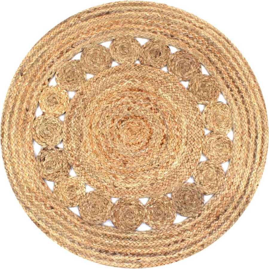 Decoways Tapijt met ontwerp rond 90 cm gevlochten jute