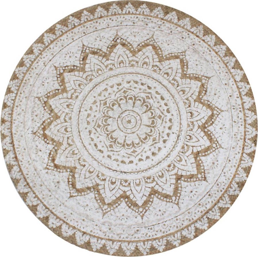 Decoways Tapijt met print rond 90 cm gevlochten jute