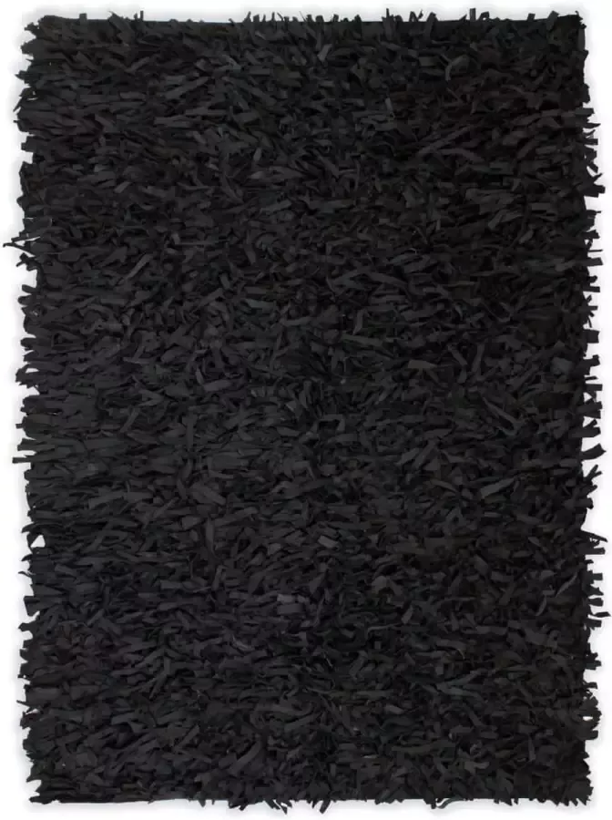 Decoways Tapijt shaggy hoogpolig 120x170 cm echt leer zwart