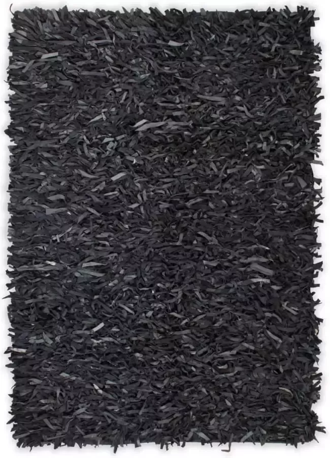 Decoways Tapijt shaggy hoogpolig 160x230 cm echt leer grijs