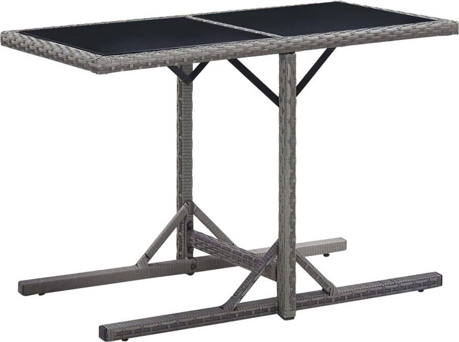 Decoways Tuintafel 110x53x72 cm glas en poly rattan antraciet