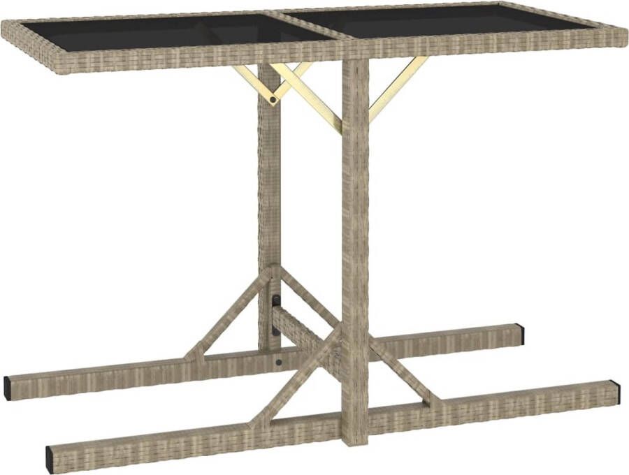 Decoways Tuintafel 110x53x72 cm glas en poly rattan beige