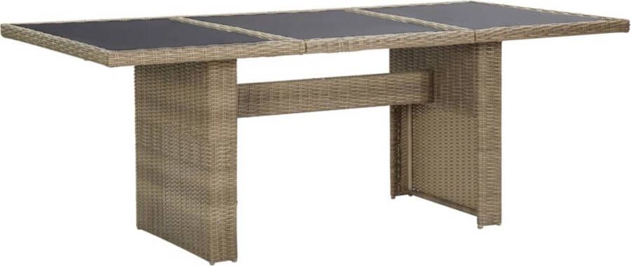 Decoways Tuintafel 200x100x74 cm glas en poly rattan bruin