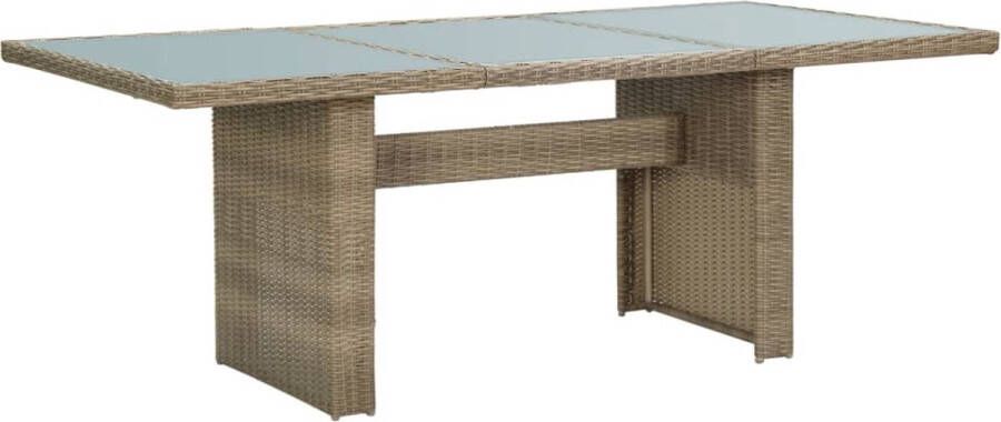 Decoways Tuintafel 200x100x74 cm glas en poly rattan bruin