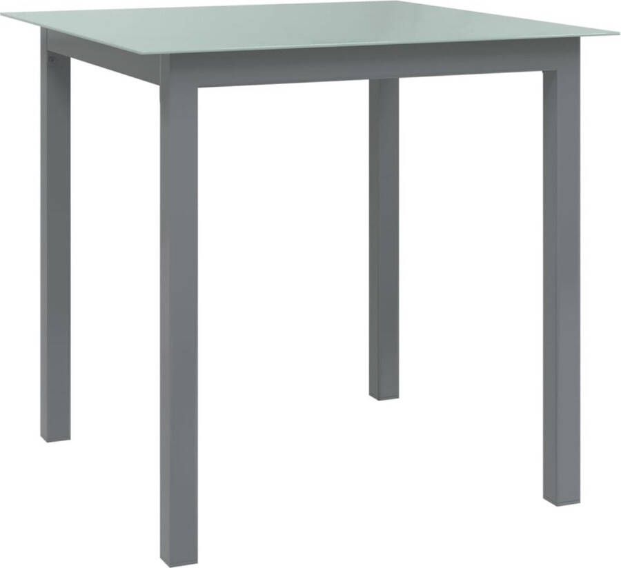 Decoways Tuintafel 80x80x74 cm aluminium en glas lichtgrijs