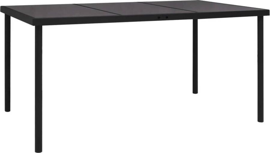 Decoways Tuintafel met glazen tafelblad 150x90x74 cm staal zwart