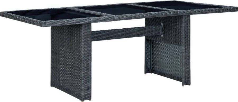 Decoways Tuintafel poly rattan en gehard glas donkergrijs