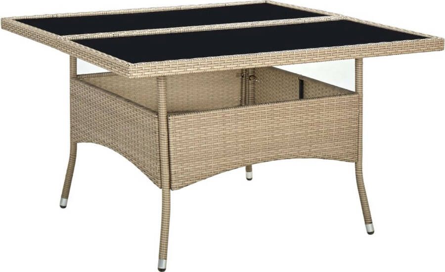 Decoways Tuintafel poly rattan en glas beige