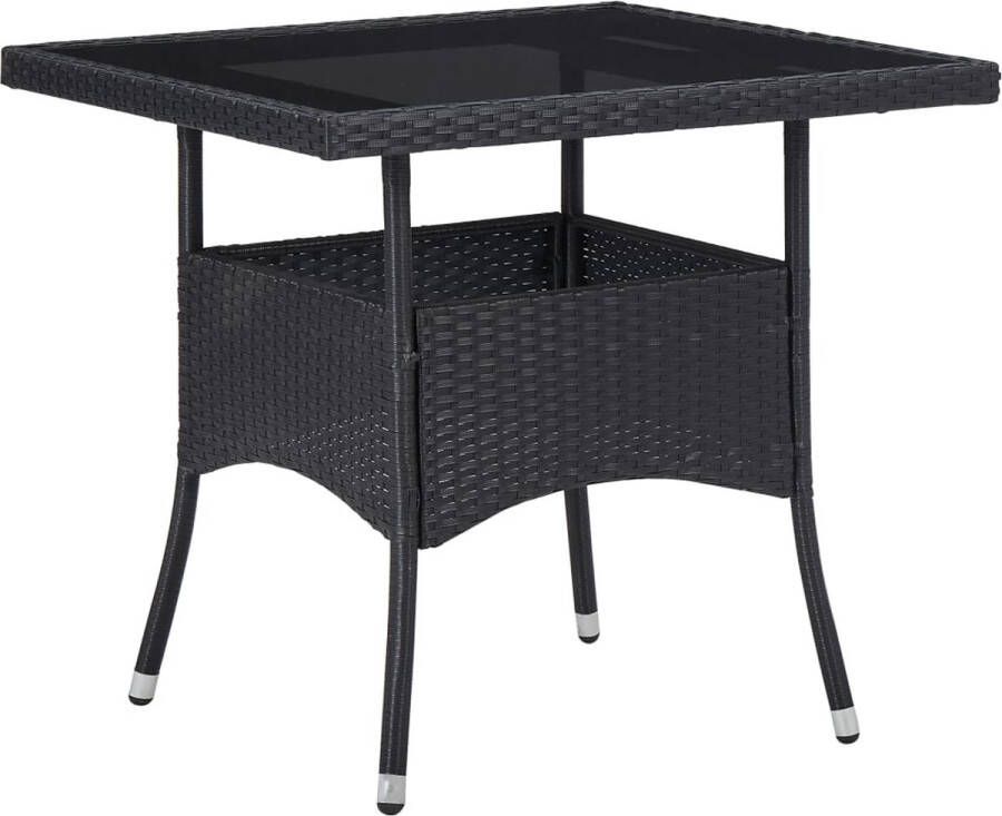 Decoways Tuintafel poly rattan en glas zwart