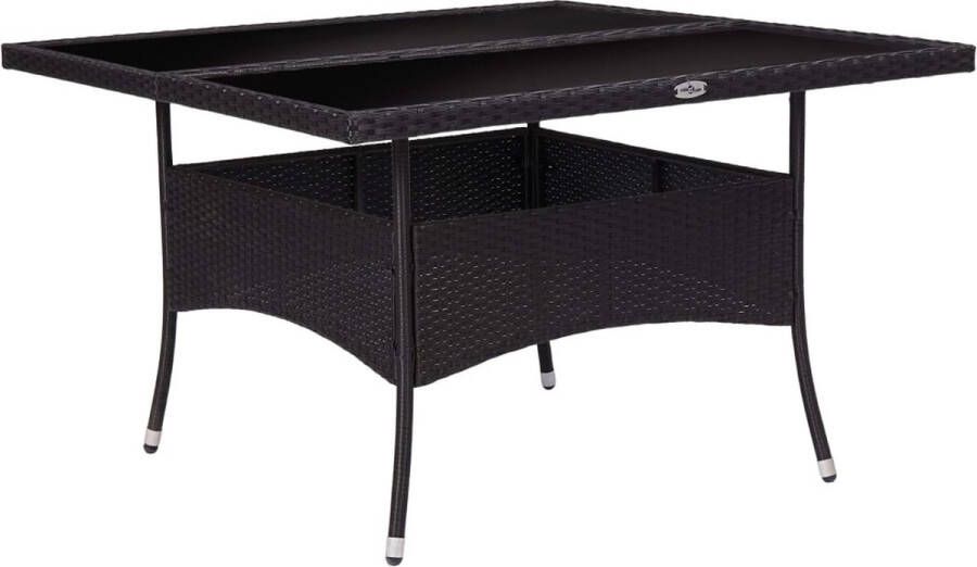 Decoways Tuintafel poly rattan en glas zwart