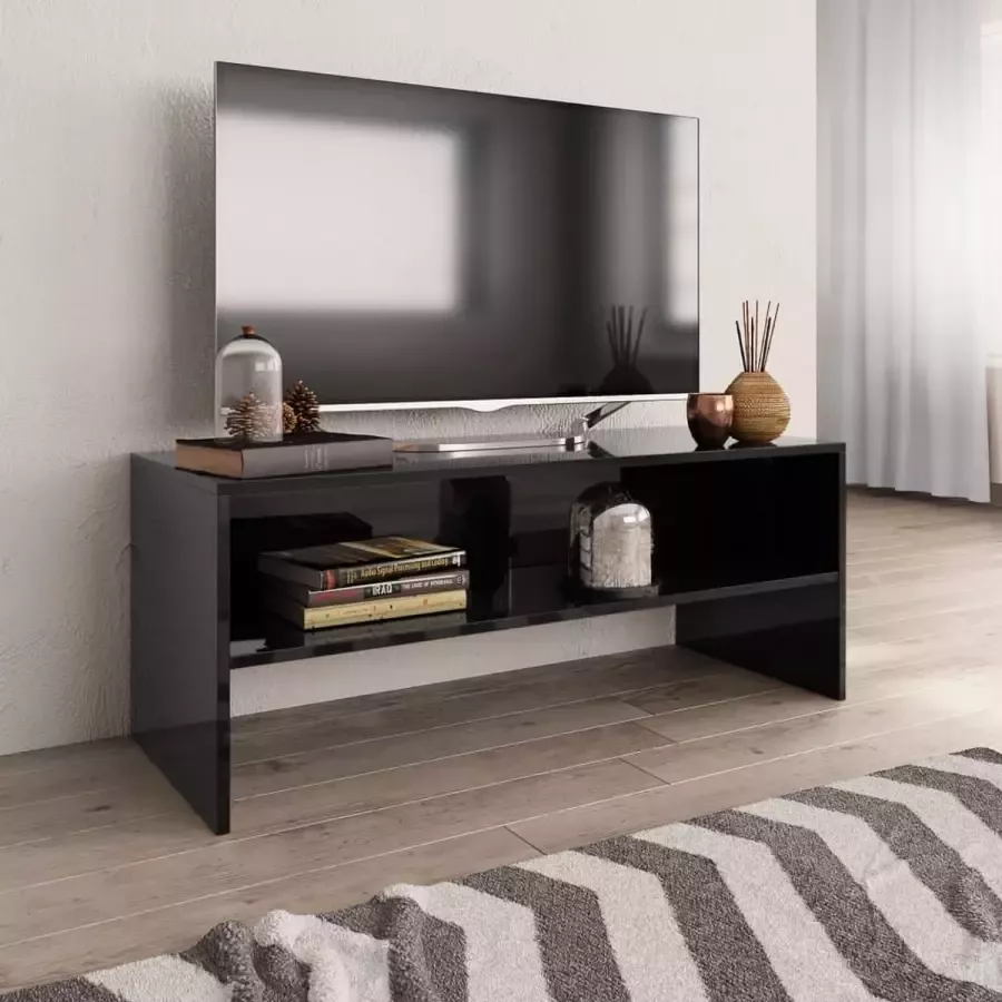 Decoways Tv-meubel 100x40x40 cm spaanplaat hoogglans zwart