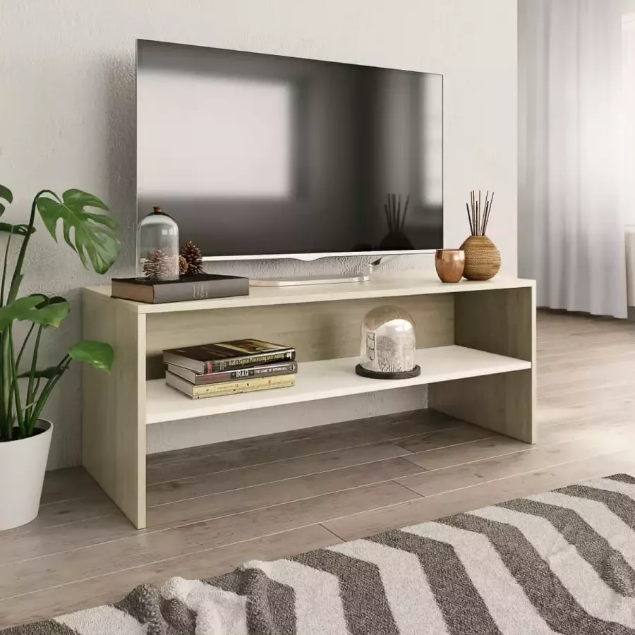 Decoways Tv-meubel 100x40x40 cm spaanplaat wit en sonoma eikenkleurig