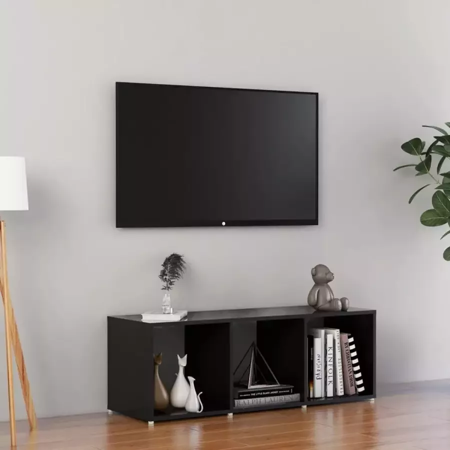 Decoways Tv-meubel 107x35x37 cm spaanplaat hoogglans zwart
