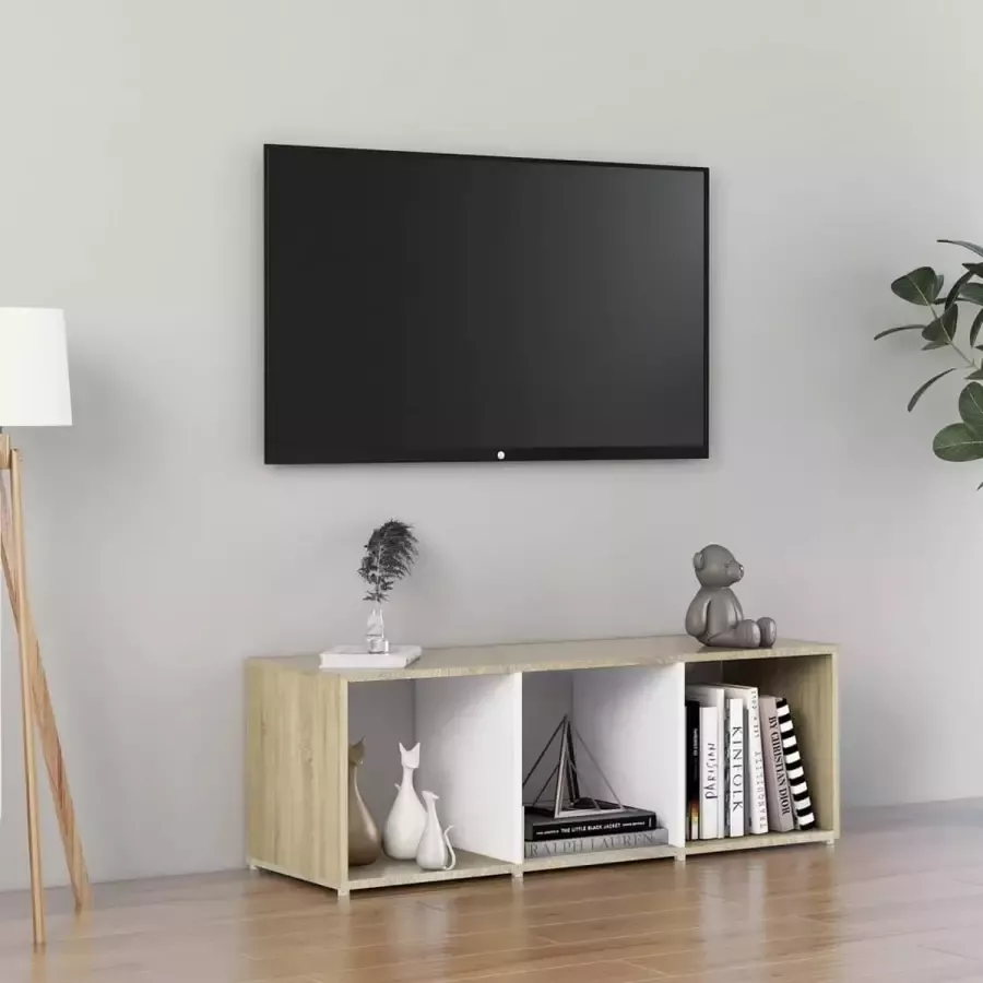 Decoways Tv-meubel 107x35x37 cm spaanplaat wit en sonoma eikenkleurig