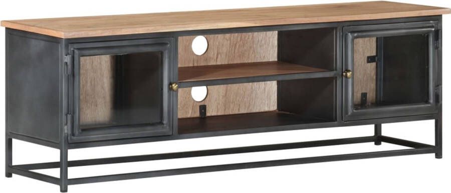 Decoways Tv-meubel 120x30x40 cm massief acaciahout en staal grijs