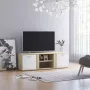 Decoways Tv-meubel 120x34x37 cm spaanplaat wit en sonoma eikenkleurig - Thumbnail 1