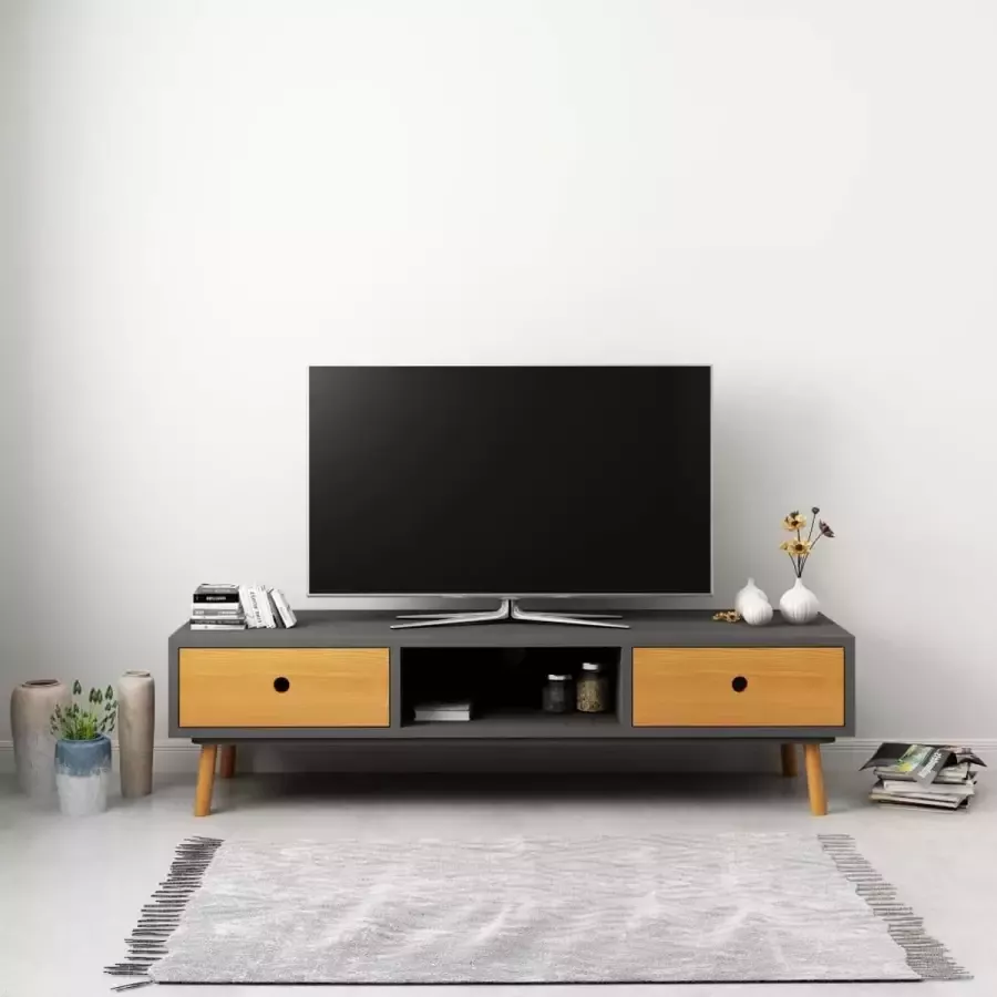 Decoways Tv-meubel 120x35x35 cm massief grenenhout grijs