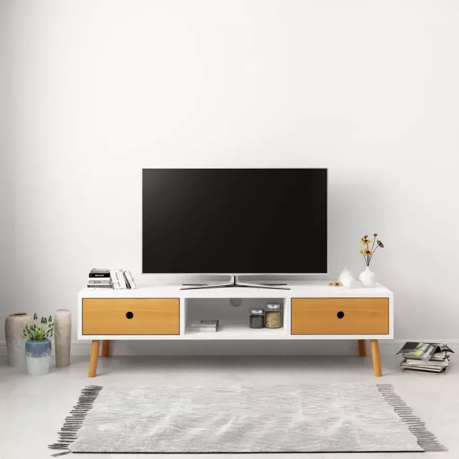 Decoways Tv-meubel 120x35x35 cm massief grenenhout wit
