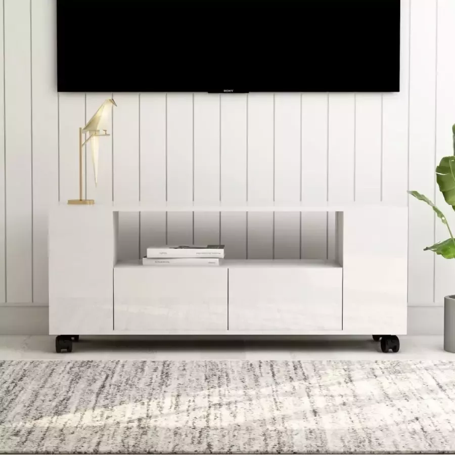 Decoways Tv-meubel 120x35x43 cm spaanplaat hoogglans wit