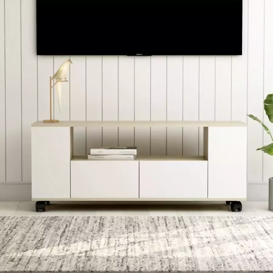Decoways Tv-meubel 120x35x43 cm spaanplaat wit en sonoma eikenkleurig