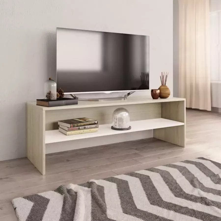 Decoways Tv-meubel 120x40x40 cm spaanplaat wit en sonoma eikenkleurig