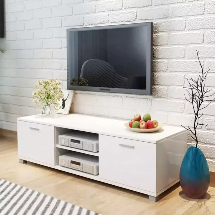 Decoways Tv-meubel 140x40 3x34 7 cm hoogglans wit