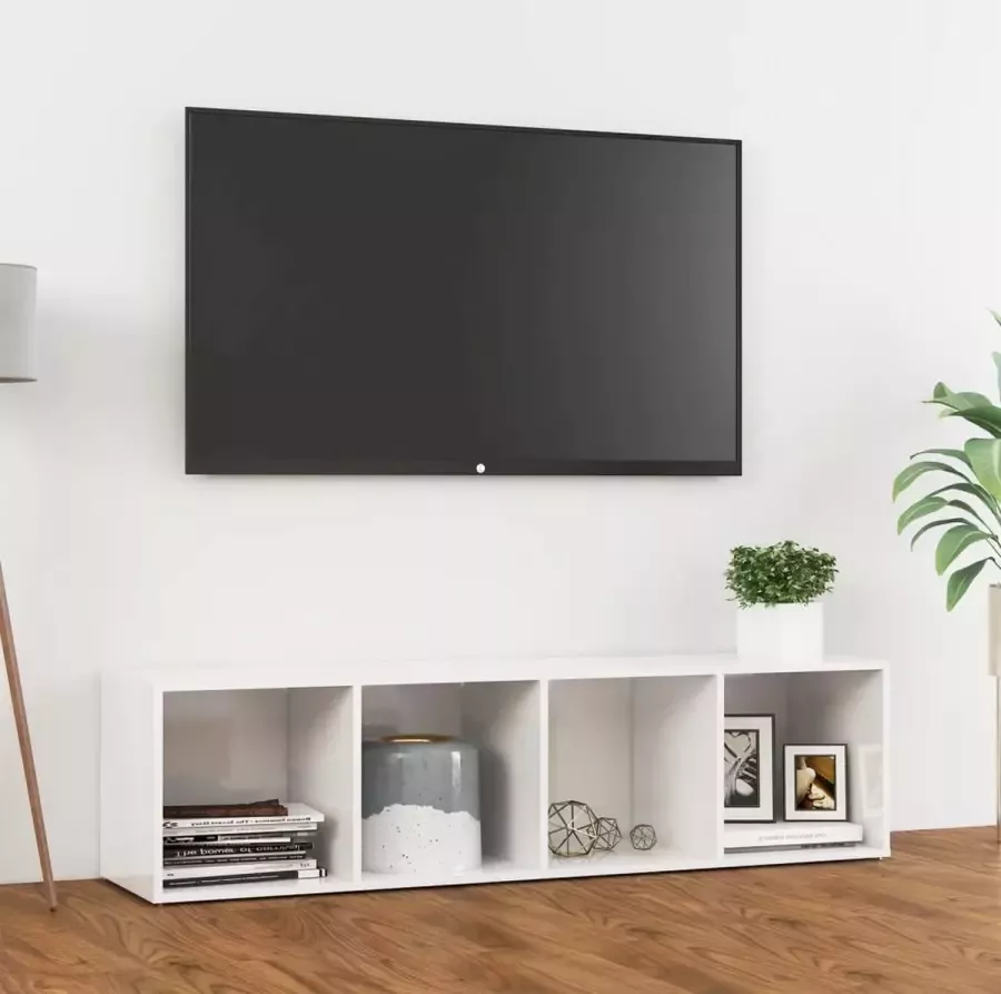 Decoways Tv-meubel 142 5x35x36 5 cm spaanplaat hoogglans wit