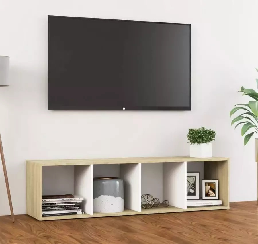 Decoways Tv-meubel 142 5x35x36 5 cm spaanplaat wit sonoma eikenkleurig