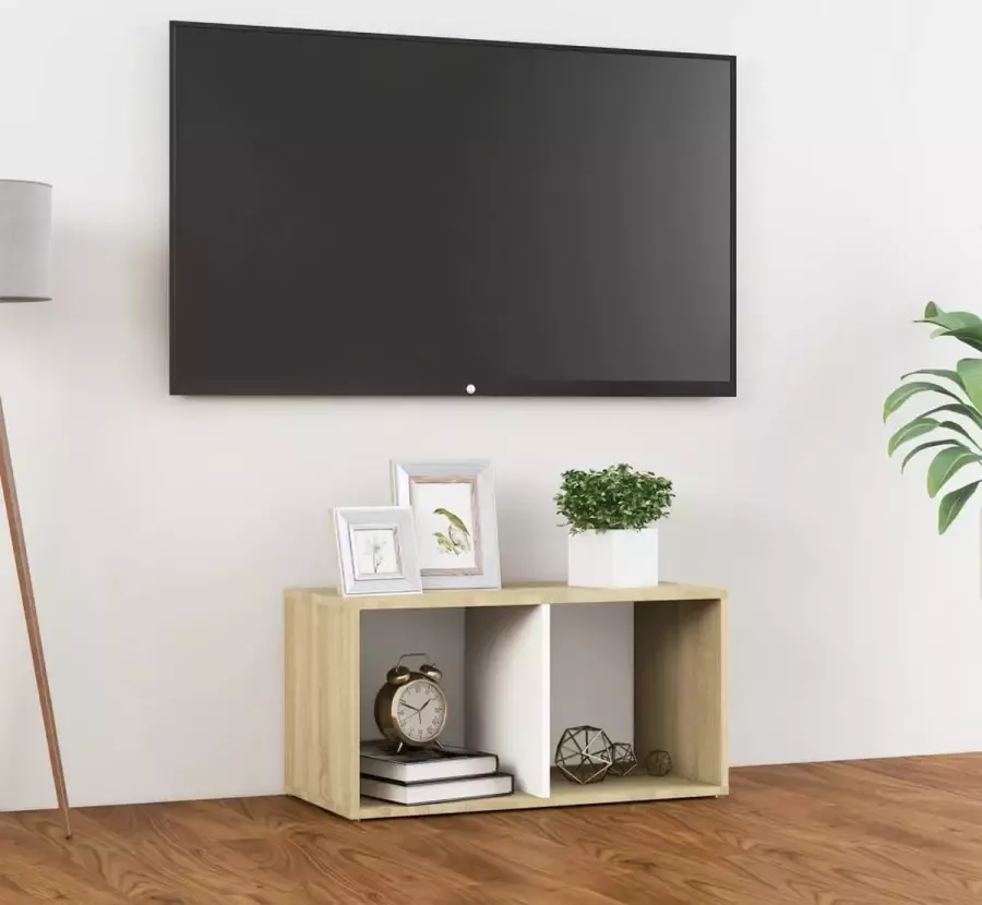 Decoways Tv-meubel 72x35x36 5 cm spaanplaat wit en sonoma eikenkleurig